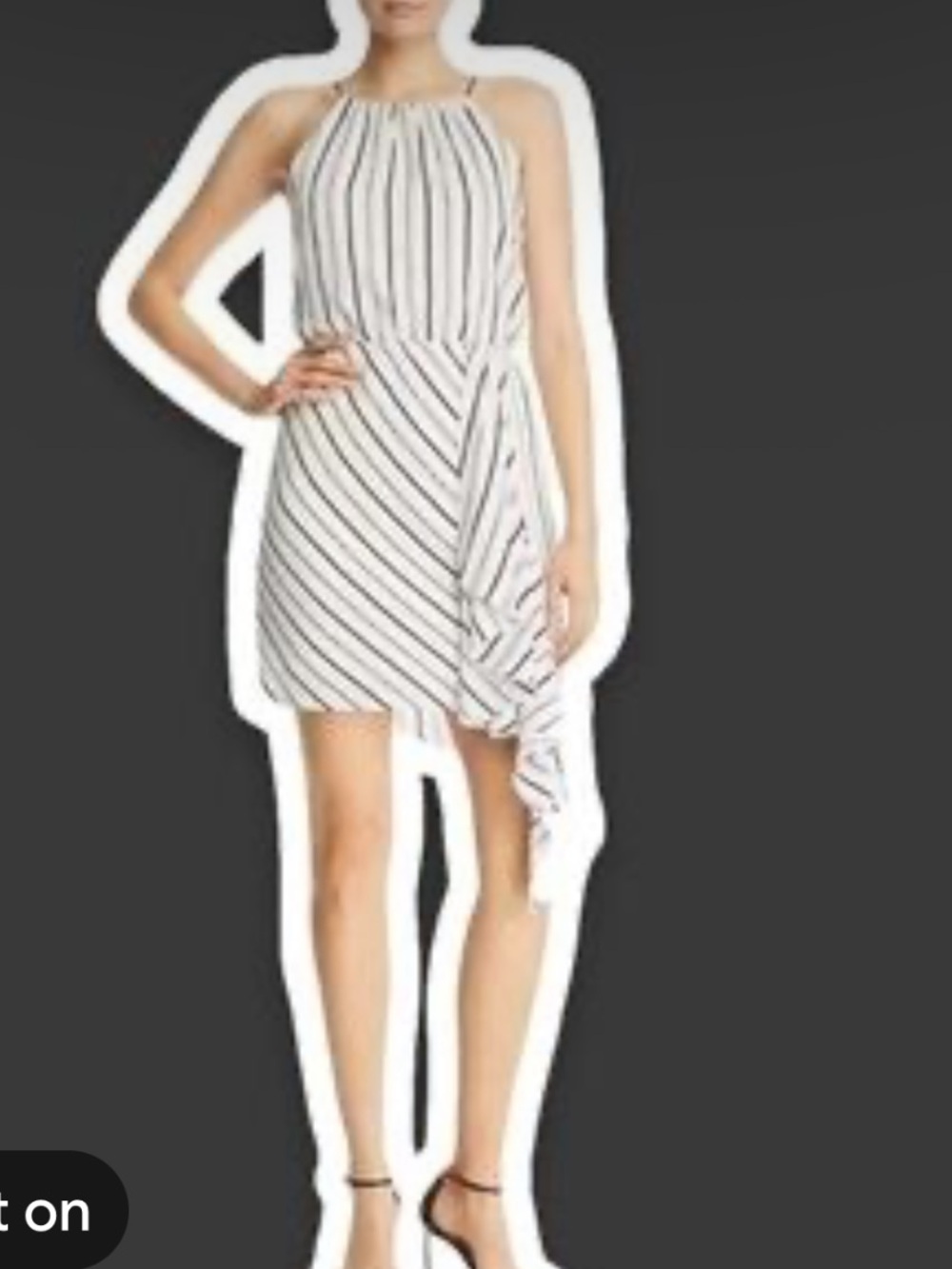 Aqua Black-and-White One-Shoulder Striped Halter Dress